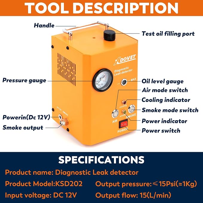 XDOVET Smoke Machine Automotive Leak Detector, KSD201 Pro Auto EVAP Smoke Leak - Image 4