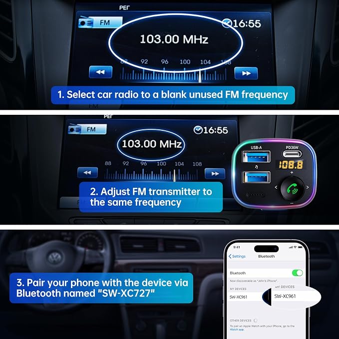 Syncwire Bluetooth 5.3 FM Transmitter Car Adapter 48W Wireless Radio Music - Image 7