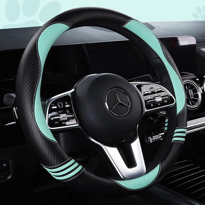 Car Steering Wheel Covers for Women Padded Carbon Fiber PU Leather Cute Auto - Image 2