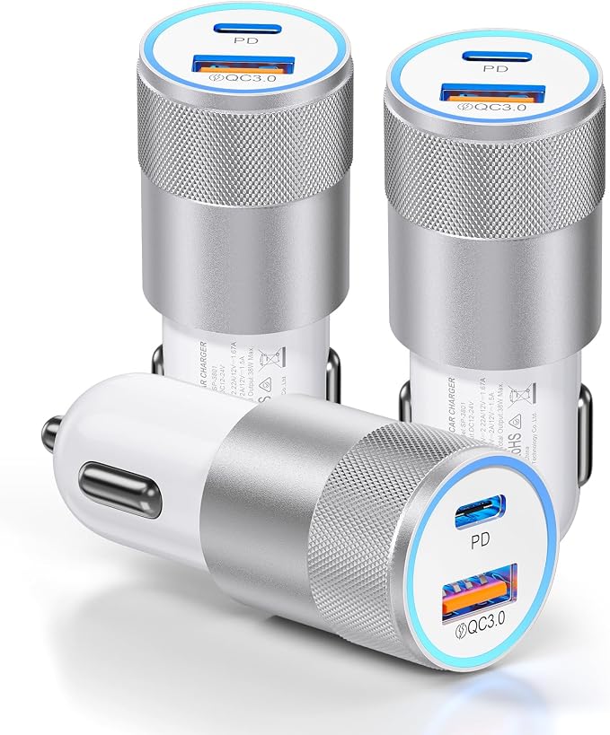 3-Pack Car Charger, Ancekoy 38W Dual Port Fast Charge PD & QC 3.0 Car Adapter by Ancekoy