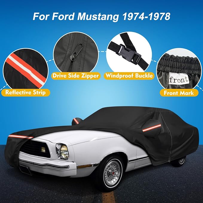 QUNSUNUS Waterproof Car Cover for Ford Mustang 1974-1978, Outdoor Car Covers - Image 2