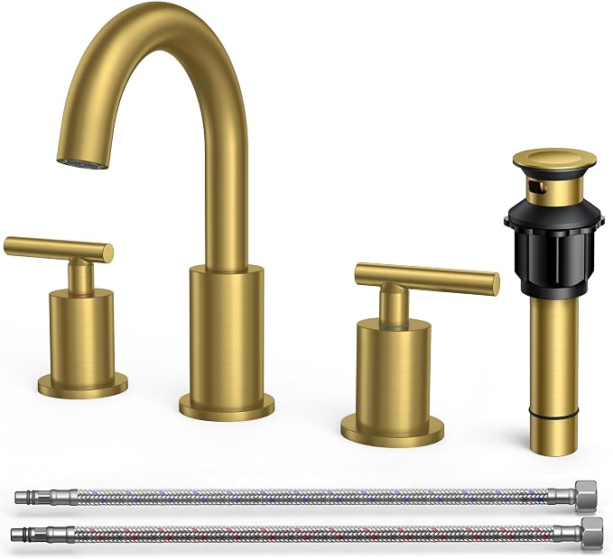 FORIOUS 8 Inch Widespread Brushed Gold Bathroom Faucet 3 Hole, 2 Handle Gold by FORIOUS