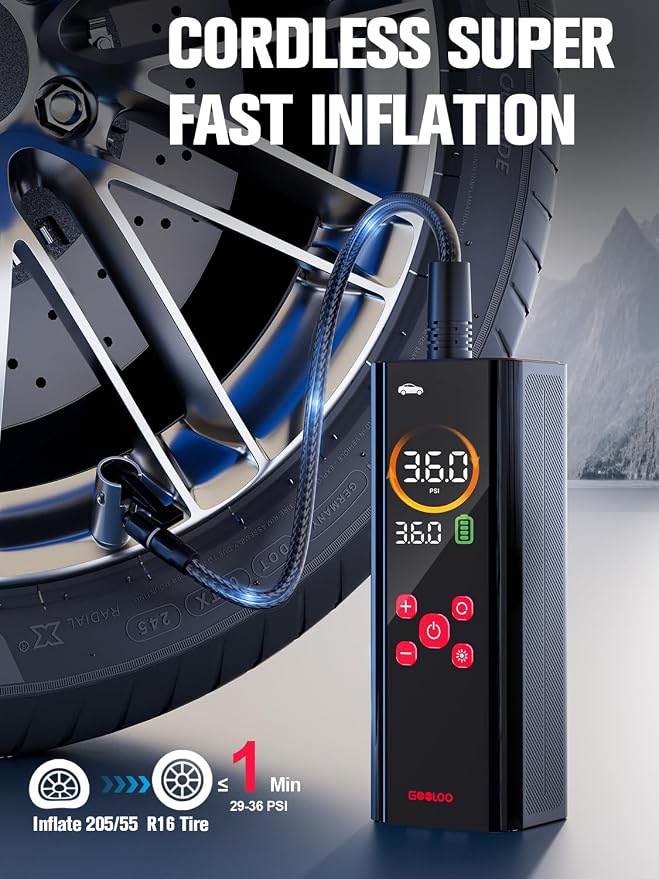 GOOLOO AP150 PRO Tire Inflator Portable Air Compressor, Upgraded UI Color LED - Image 3