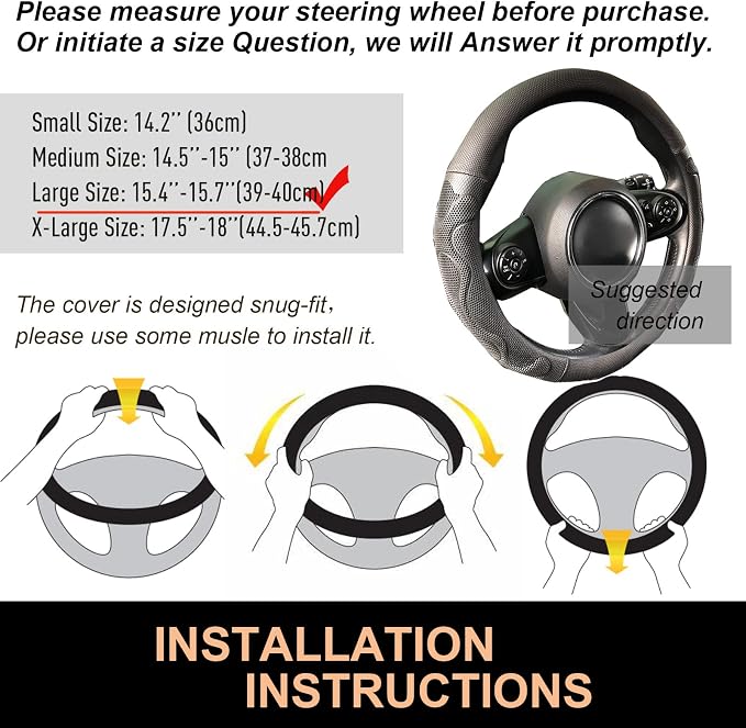 PINCTROT Large Size Comfy Grip Steering Wheel Cover, Anti-Slip Design, - Image 6