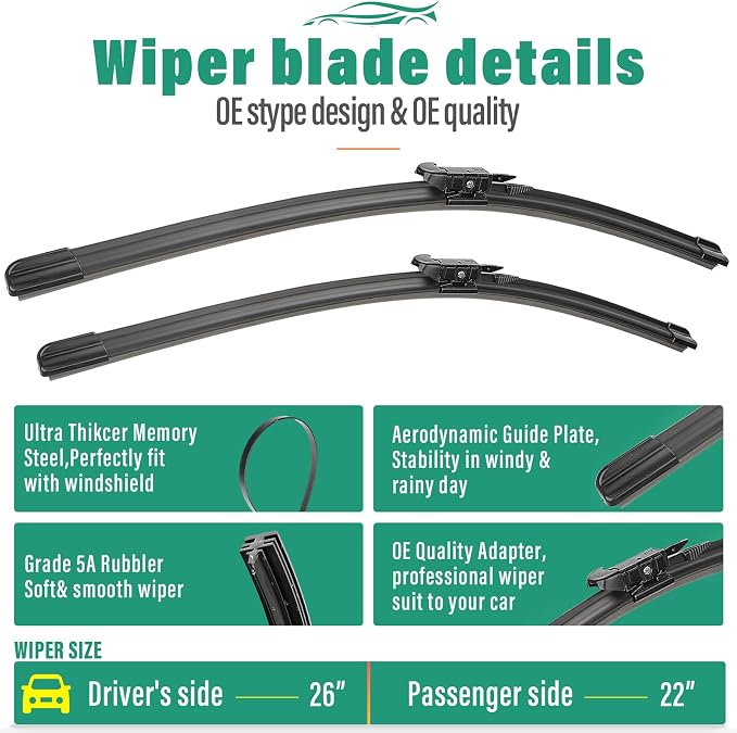 26" 22" 11" Windshield Wiper Blades Replacement - Image 3