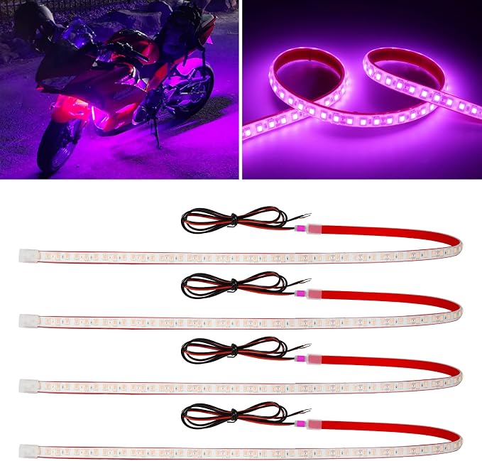 Pink Led Strip Lights, 24inch 12V Interior Light Strip IP68 Waterproof Cuttable by DUOFU365