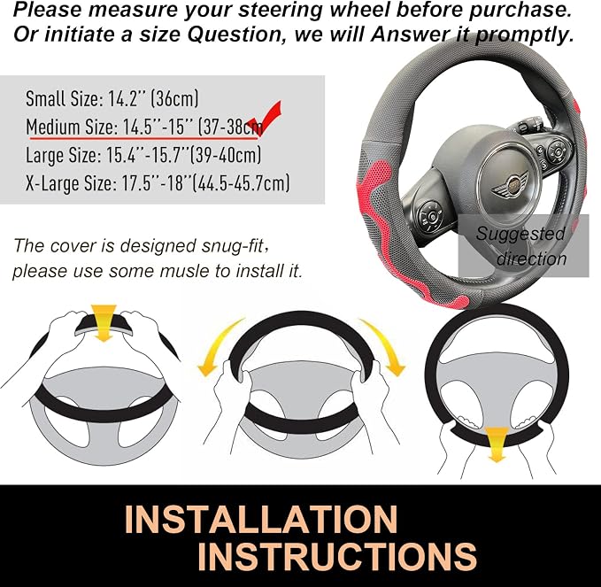 PINCTROT Comfy Grip Steering Wheel Cover, Anti-Slip Design, Universal 14.5-15 - Image 6
