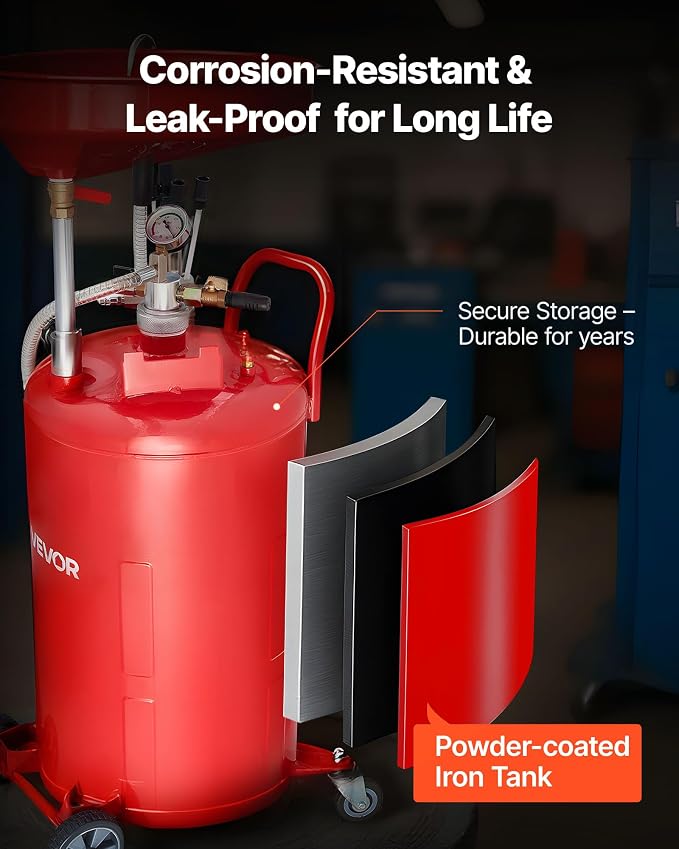 VEVOR 21 Gallon Waste Oil Drain Tank, Air Operated Portable Oil Drainer - Image 5