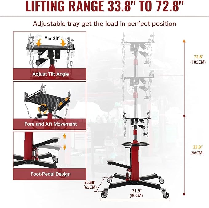 Transmission Jack with 1 Stage Hydraulic Ram, 1322 LBS Hydraulic Telescoping - Image 2