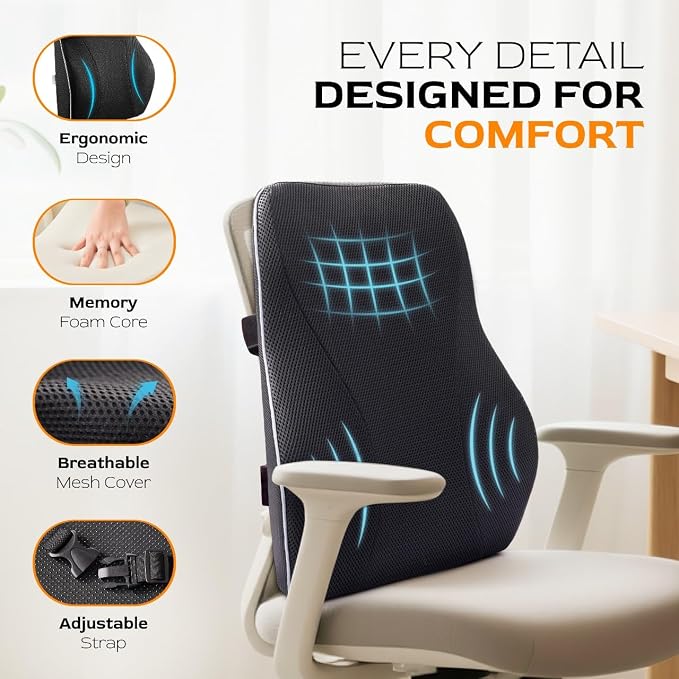 Extra Dense Lumbar Pillow with Double Adjustable Straps - Image 5