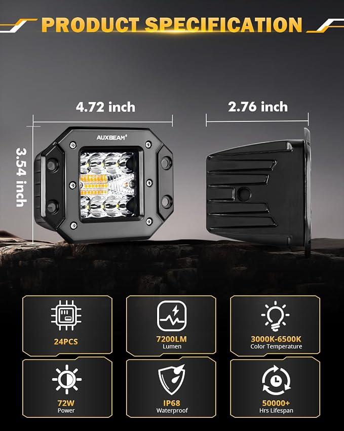 Auxbeam 5 Inch Flush Mount Led Light Pods, Amber Flush Mount Bumper Fog Lights - Image 5