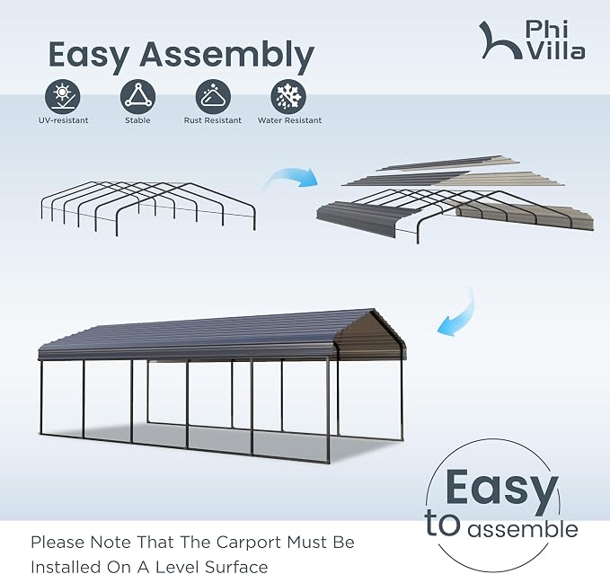 PHI VILLA 12 x 25 ft Heavy Duty Car Port - Image 4