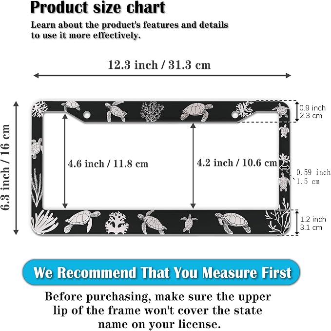 Automotive Exterior Accessories Black and White License Plate Frames Turtle - Image 2
