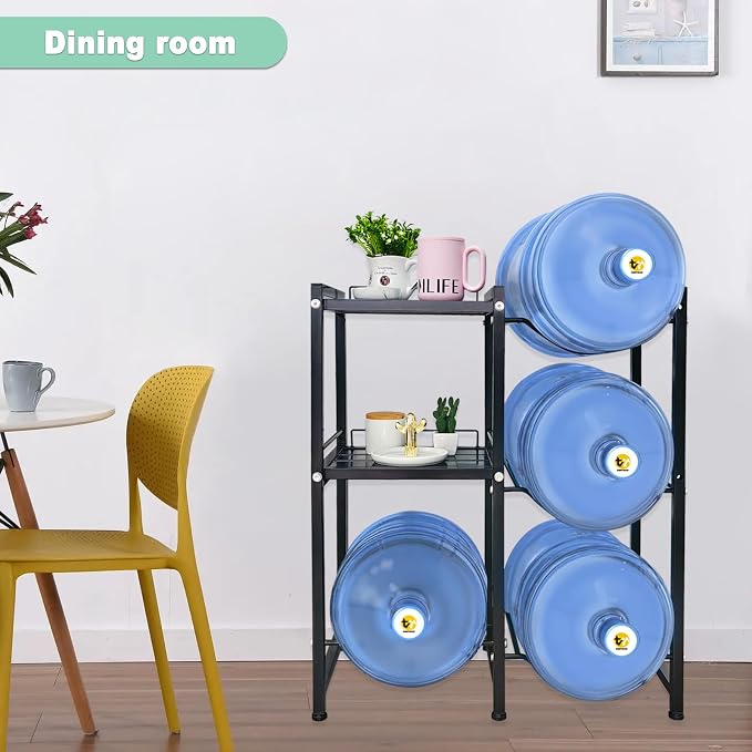 5 Gallon Water Jug Holder with 2 Storage Shelves, 3 Tier Water Bottle Holder - Image 4