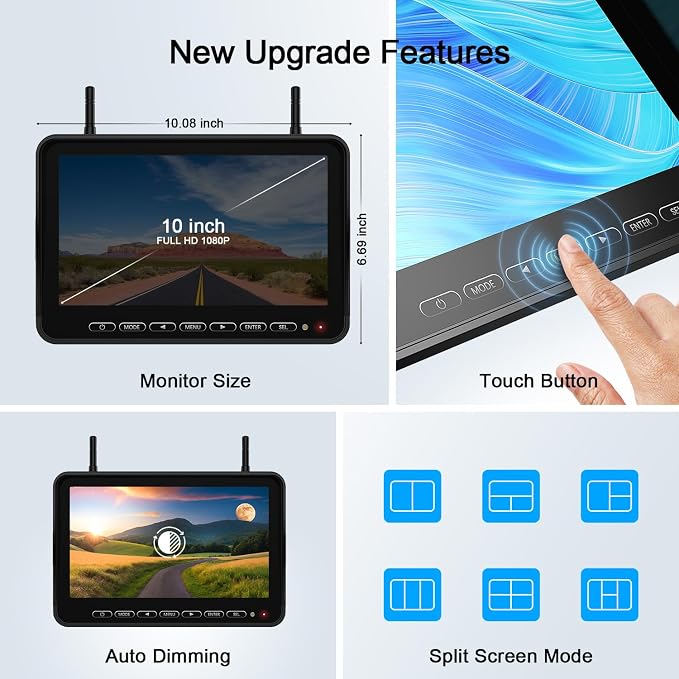 Fookoo 1080P 10" Wireless RV Backup Camera System - Image 2