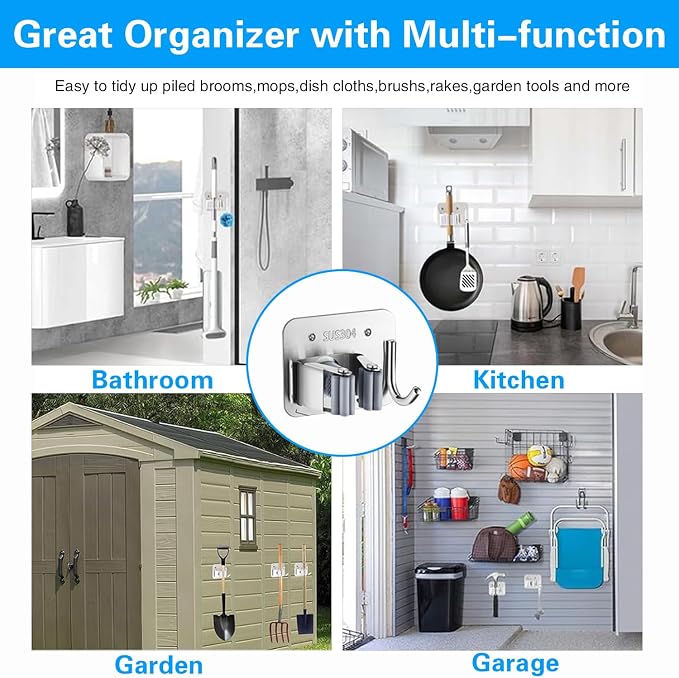 5 Pack Broom Holder Heavy Duty Stainless Steel Broom Hanger - Image 7