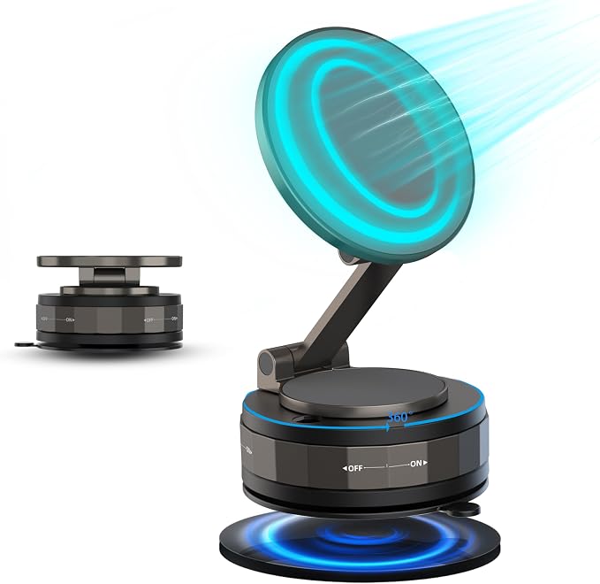 Upgraded Vacuum Magnetic Suction Phone Holder, Foldable 360° Mag Safe Car Mount by SELECT+MASTER