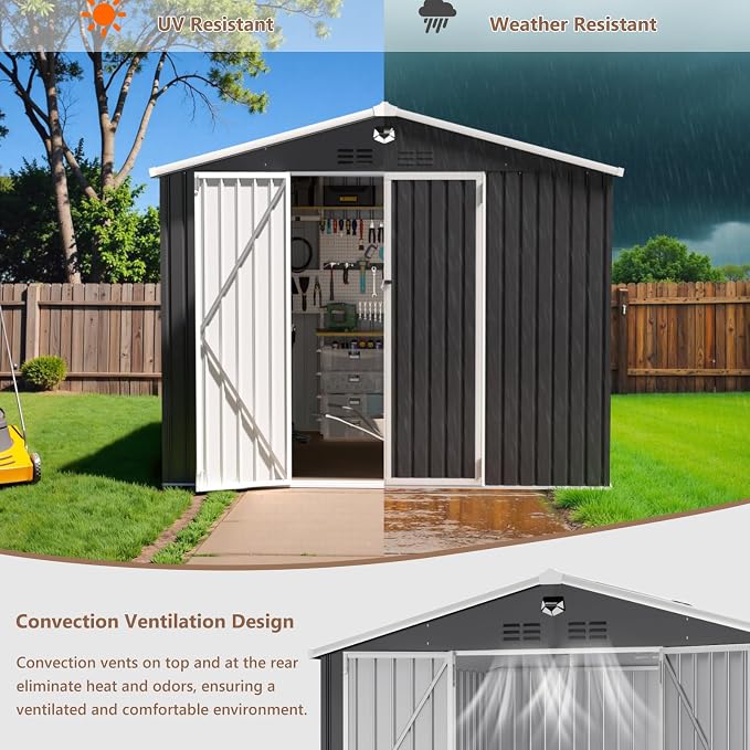 10x8 FT Outdoor Storage Shed, Metal Garden Shed - Image 7
