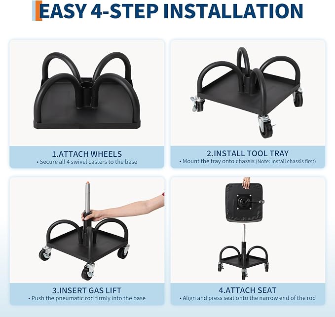 Garage Stool, 19”-25” Adjustable Rolling Mechanic Stool - Image 2