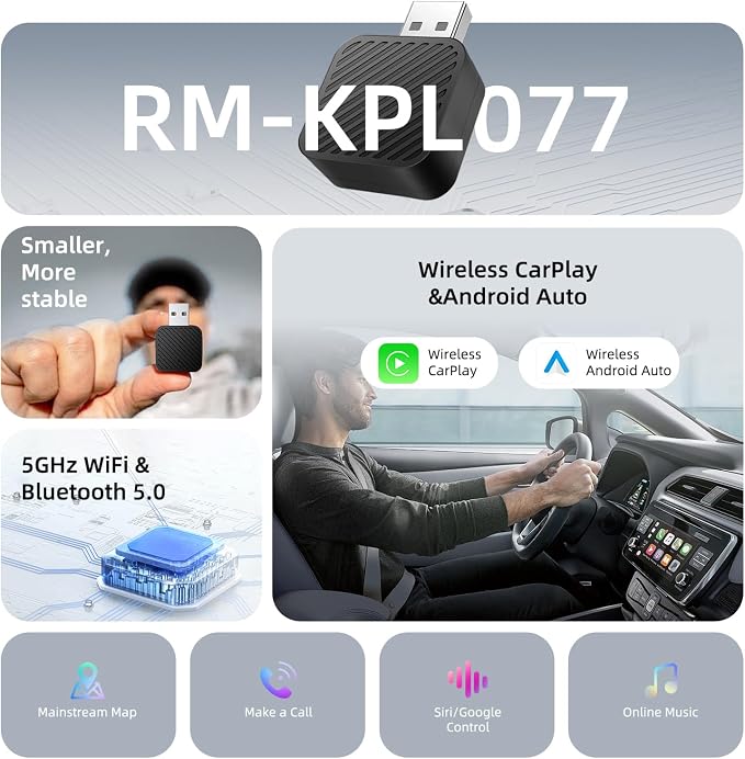Mini Wireless CarPlay Adapter for iPhone, 2 in 1 CarPlay and Android Auto - Image 6