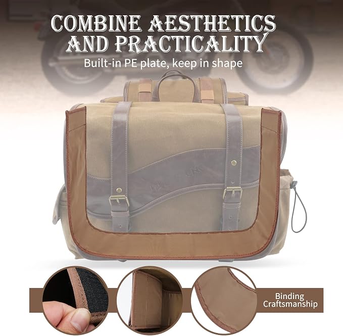 NICECNC Motorcycle Saddle Bags, Vintage Oil Waxed Canvas Motorcycle Saddlebags - Image 5