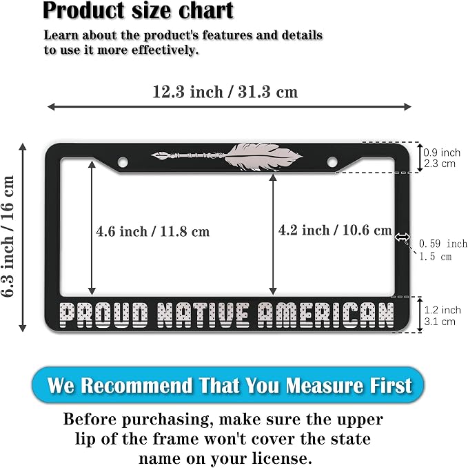 License Plate Frames Black and White License Plate Holder Proud Native American - Image 2