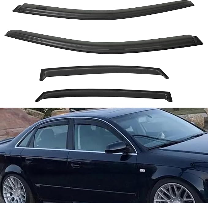 4pcs Front+Rear Smoke Tint Sun/Rain Guard Outside Mount Tape-On Vent Window by LQQDP