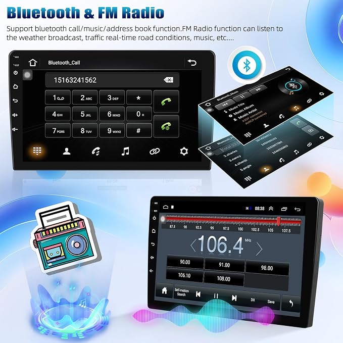 Double Din Car Stereo Radio Receiver, 10.1” 2.5D Curved HD Touch Screen Head - Image 5