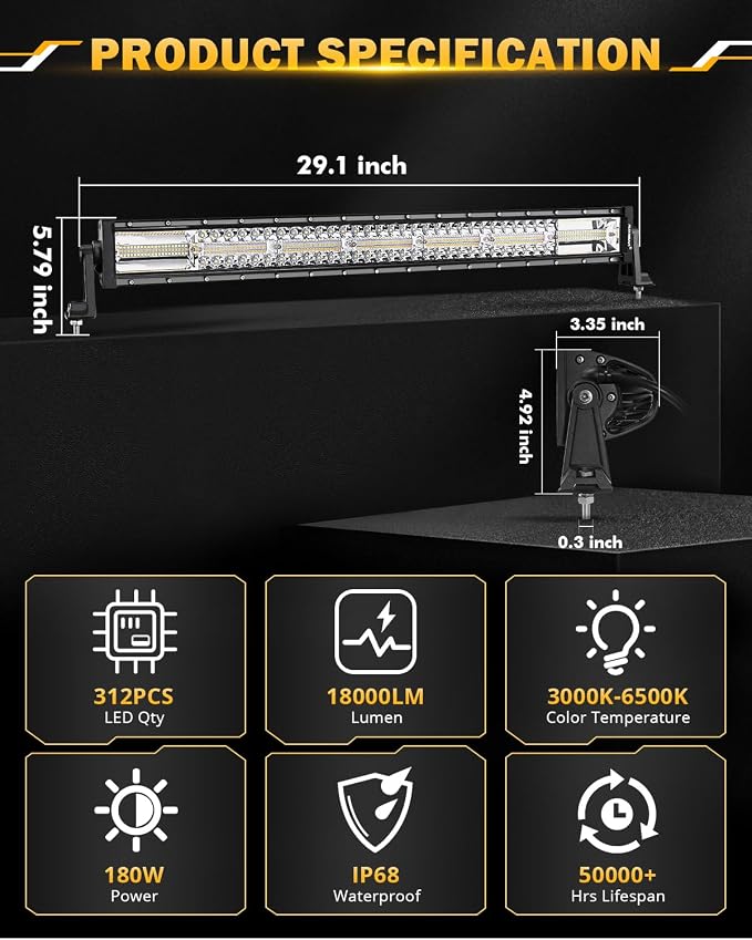 Auxbeam 30 Inch 180W LED Light Bar, 6 Modes Spot Flood Combo Offroad Lighting - Image 4