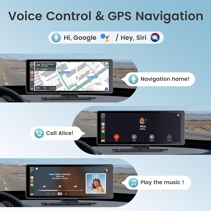 10.26" Carplay Screen for Car, 4K Dash Cam, Portable Tablet for Apple Android - Image 5