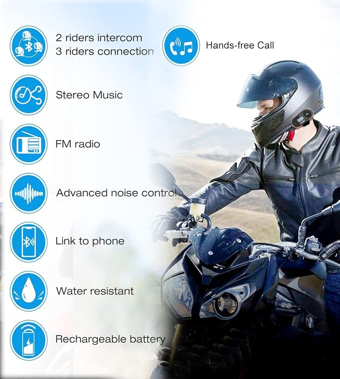 FreedConn 1pcs TCOM-SC Bluetooth Motorcycle Headset, 2-3 Riders Helmet - Image 3