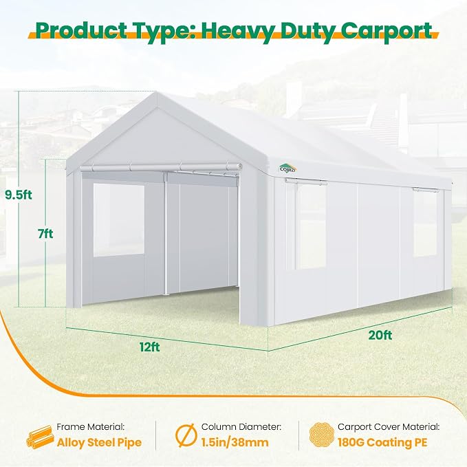 COBIZI Carport Canopy 12x20 Heavy Duty Portable Garage - Image 6