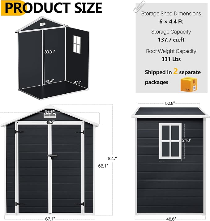 6*4.4 FT Resin Outdoor Storage Shed Plastic Shed - Image 3