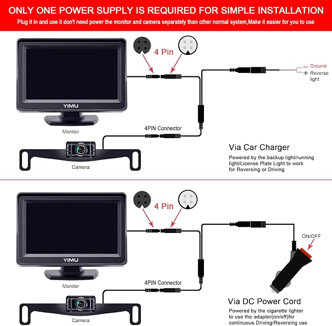 YIMU Backup Camera System with License Plate Backup Reverse Camera, Easy - Image 8