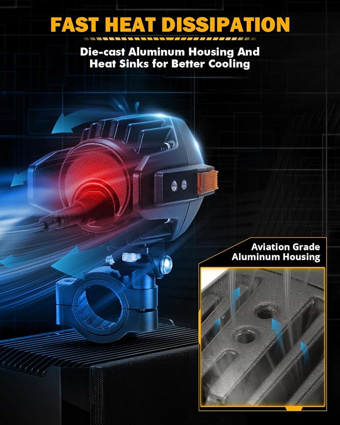 Auxbeam Motorcycle LED Fog Lights Auxiliary Lights Driving Light Spotlights 8 - Image 8