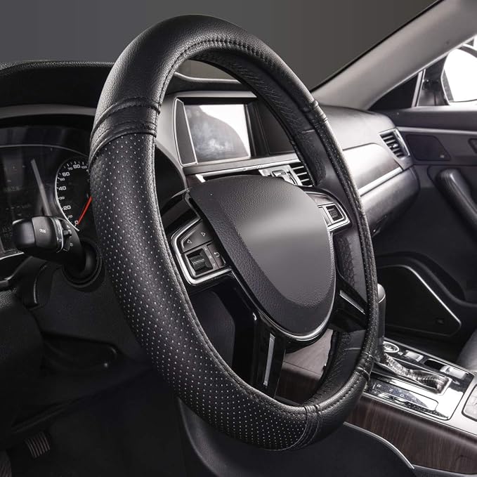 Car Pass Classical Leather Automotive Universal Steering Wheel Covers, - Image 4