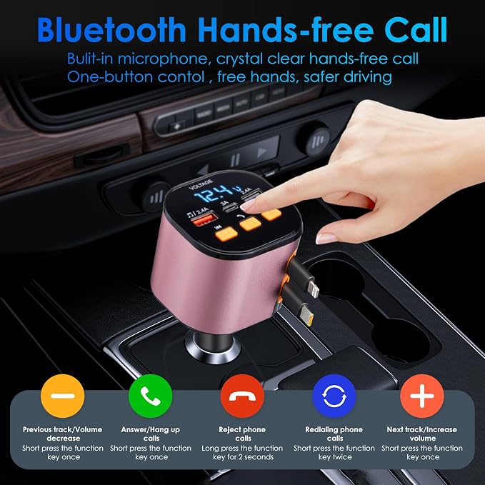 Retractable Car Charger, 5 in 1 Fast Car Phone Charger 90W, Handsfree Call - Image 5