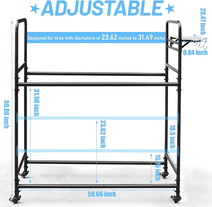 Rolling Tire Rack for Garage, Adjustable Metal Tire Rack - Image 7