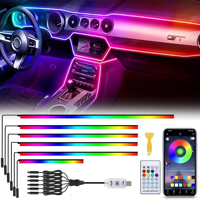 Acrylic 6 in 1 Car LED Lights Interior, RGB Ambient Lighting Car by GPJYD