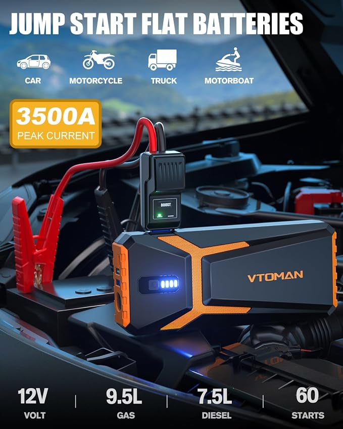 VTOMAN V10 3500A Jump Starter, Portable Car Starter 12V Lithium Jump Box - Image 2
