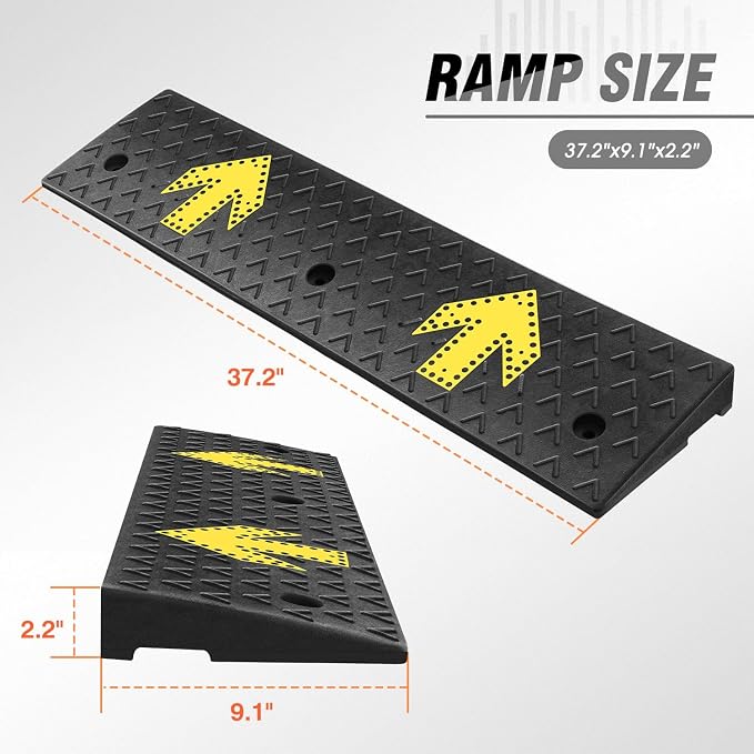 DNA MOTORING 2pcs 2.2" Rise Rubber Arrow Curb Ramp Heavy Duty Loading Driveway - Image 2