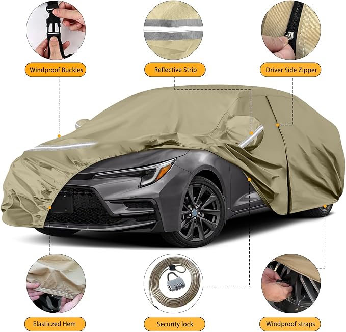 Waterproof Car Covers Replace for 2004-2025 Toyota Corolla Sedan, Windproof - Image 2
