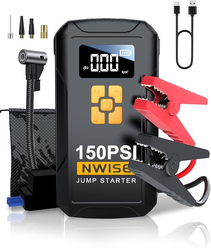 Portable Car Jump Starter with Air Compressor, 150PSI Jump Box Battery Pack by NWISE