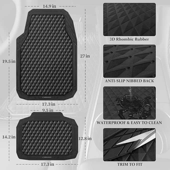 CAR PASS Black Rubber Car Mats, All-Weather Floor Mats Full Set Durable - Image 5