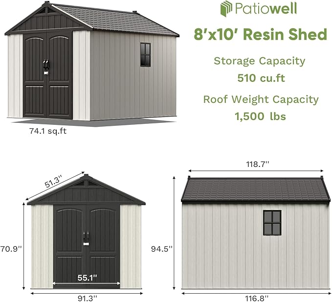Patiowell 8 x 10 FT Resin Outdoor Storage Shed - Image 5