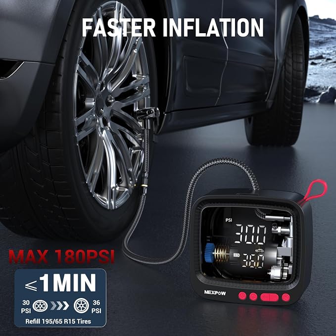 NEXPOW Tire Inflator Portable Air Compressor, 180 PSI Cordless Air Pump - Image 2