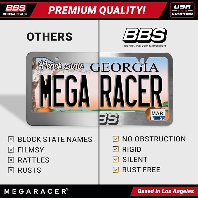 BBS Official Brushed Chrome Stainless Steel License Plate Frame – Made in USA – - Image 7