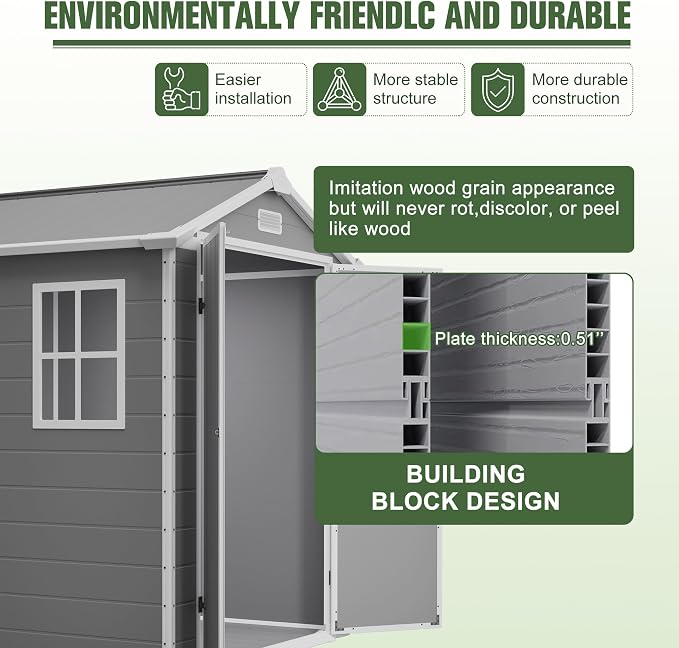 6x6 Resin Outdoor Storage Shed Kit-Perfect to Store Patio Furniture, Garden - Image 2