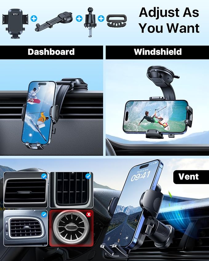 HTU Upgraded Strongest Suction Car Phone Holder Bendable Arm, Never Block View - Image 5