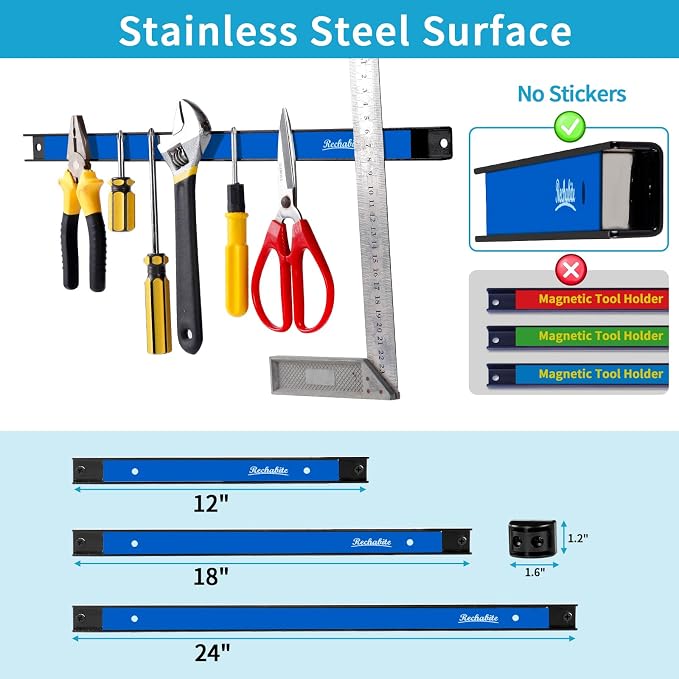 12" 18" 24" Magnetic Tool Holder Strip, Metal Tool Organizer Rack - Image 4